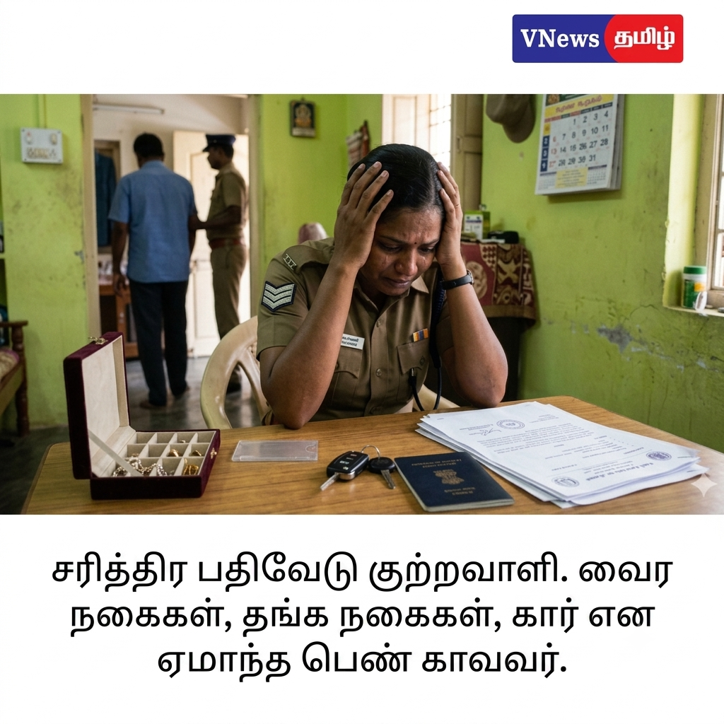 பெண் காவலரிடம் 97 சவரன் மோசடி – சரித்திர பதிவேடு குற்றவாளி கைது நடவடிக்கை.