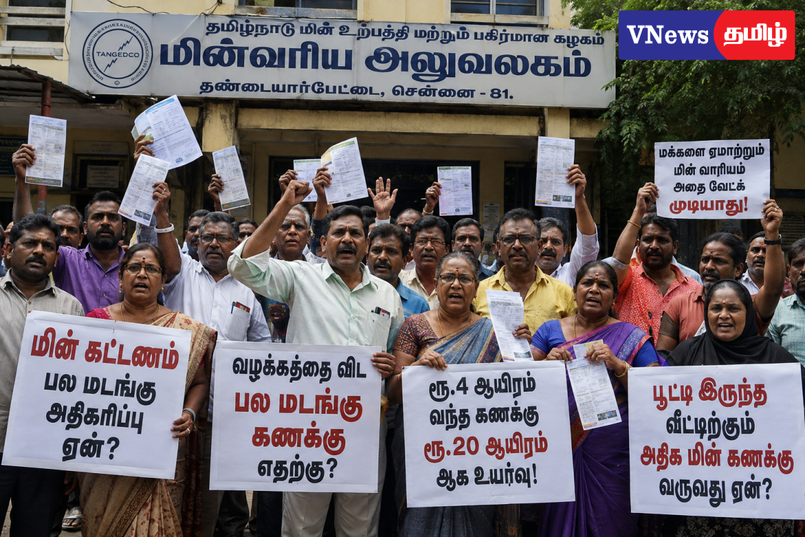 ரூ.4 ஆயிரம் கட்டிய வீட்டுக்கு ரூ.20 ஆயிரம் கணக்கு — பொதுமக்கள் மின்வாரிய அலுவலகத்தை கண்டித்து ஆர்ப்பாட்டம்